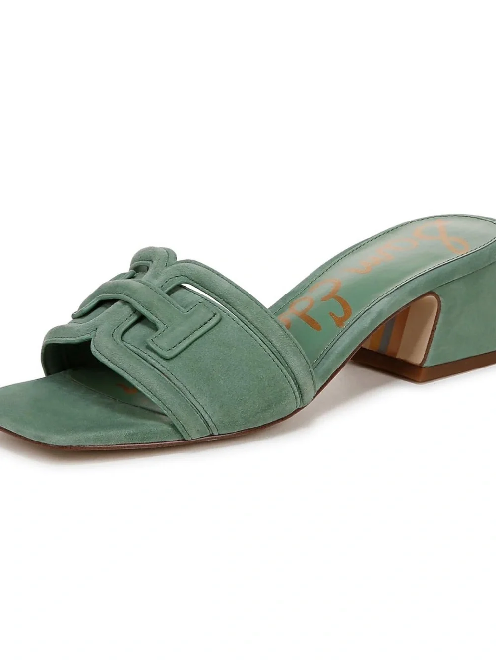 Sam Edelman 7.5 Waylon Garden Green Suede Block Heel Mules Slides Sandals - Picture 3 of 10